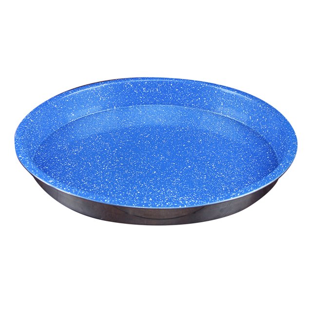 Molde para pizza de 9 pulgadas en acero inoxidable 304, ideal para horno y repostería, color azul, diámetro de 24.5 cm, herramienta esencial para cocina hogareña.