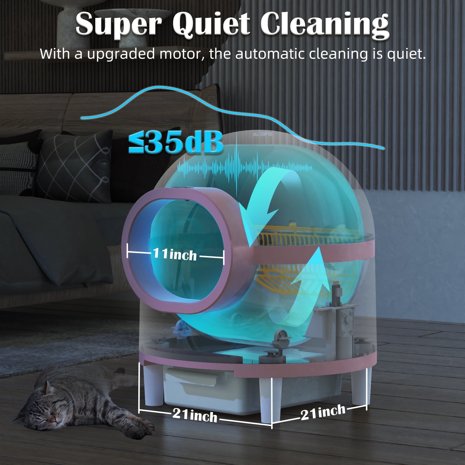 CATLK Automatic Cat Litter Box Self Cleaning, 95L Large Capacity, APP Control, Smart Health Monitor, Safe Anti-Pinch, Quiet, Perfect for Cats, Gray