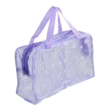 Flower Print Zipper - Uxcell Foldable Purple Flower Print Clear Zipper Meshy Bathroom Shower Wash Bag