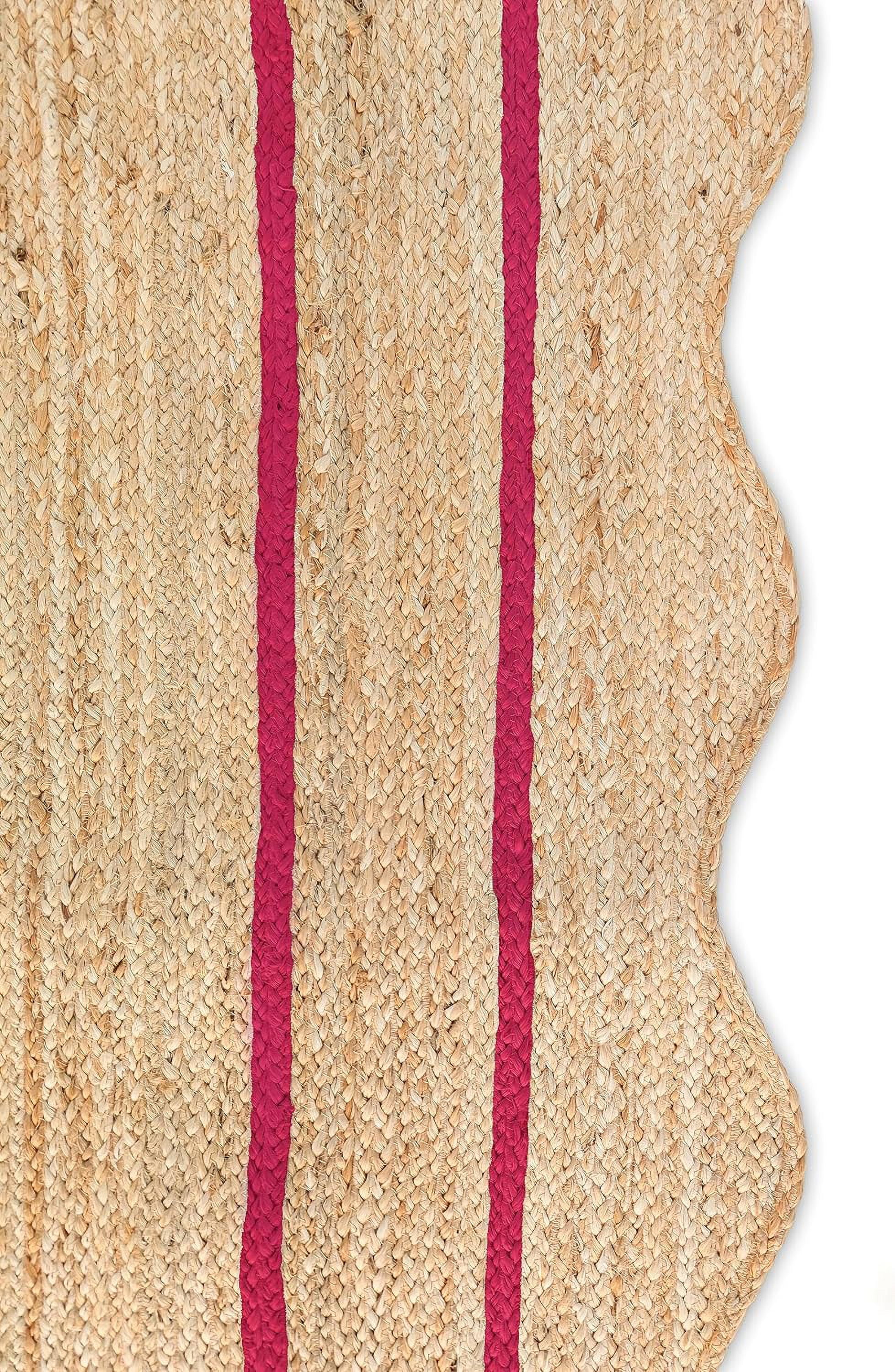 Weaving Village Wave Scalloped Natural Jute Rug Boho Jute Rug Entryway Runner Rug Farmhouse Scallop Rug, Dark Pink (2'x8')