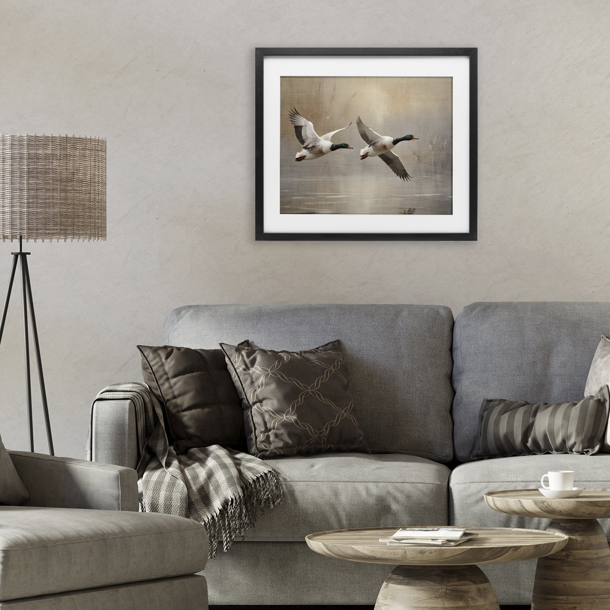 Stupell Industries Mallard Ducks over Pond Black Framed Print Under Glass, design by Susan Arnot