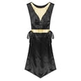 thumbnail image 2 of iiniim Women Metallic Lyrical Dance Dress Lace-Up Sides Split Tunics Dancewear Black XXL, 2 of 7