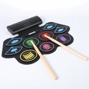 Garvee Portable Bluetooth Electric Drum Set for Kids Roll-Up Pad with Pedals & Sticks Perfect Gift
