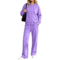 thumbnail image 3 of Tqcoqu Women's 2 Piece Zip Up Hoodie Tracksuit Set, Long Sleeve Hooded Jacket & Drawstring Elastic Waist Pocket Wide Leg Pants Casual Two Piece Outfit, 3 of 8