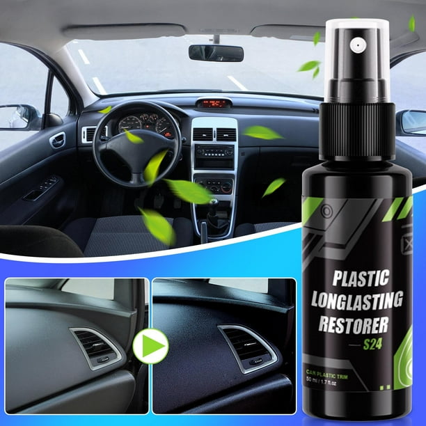 Interior del coche Revestimiento restaurador de plástico negro 50ml | El acabado de cristal protege los paneles descoloridos de las molduras de las puertas del salpicadero | UV Defense Anti-Aging