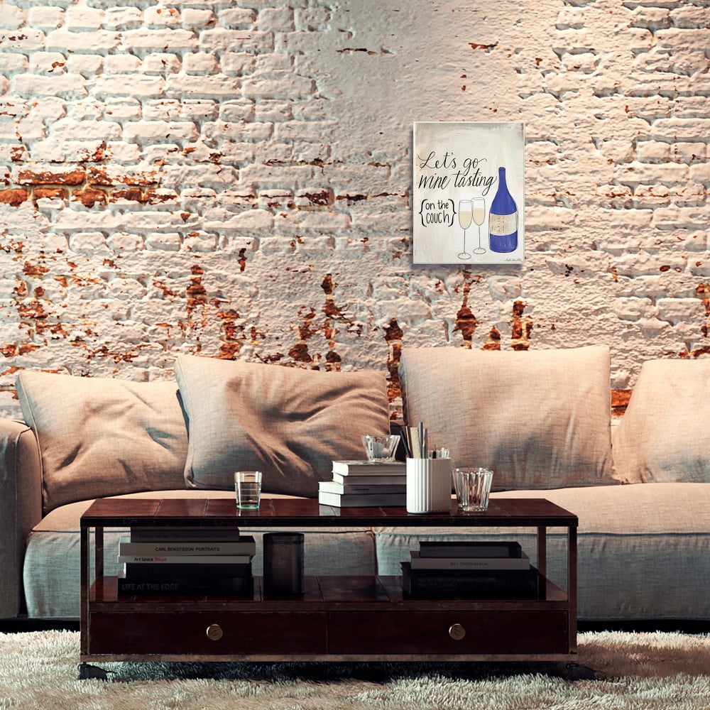 The Stupell Home Decor Let's Go Wine Tasting On The Couch Blue Bottle Doodle