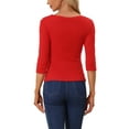 thumbnail image 3 of INSPIRE CHIC Women's Ruched Blouse Button Decor V Neck 3/4 Sleeve Solid Knit Top XL Red, 3 of 6