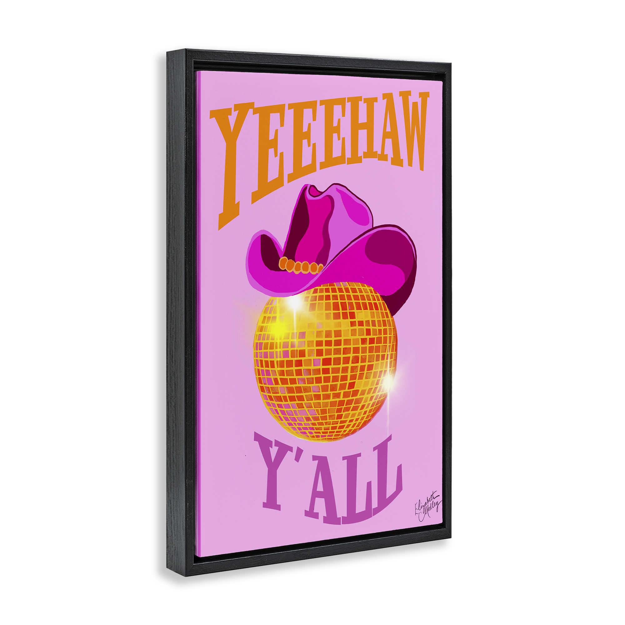 Stupell Industries Yeehaw Y'all Disco Cowboy Entertainment Painting Black Floater Framed Canvas Art Print Wall Art, 21 x 31
