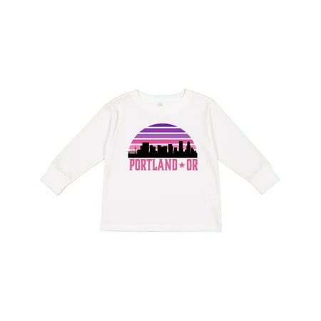 

Inktastic Portland Oregon Retro Sunset Skyline Girls Long Sleeve Toddler T-Shirt