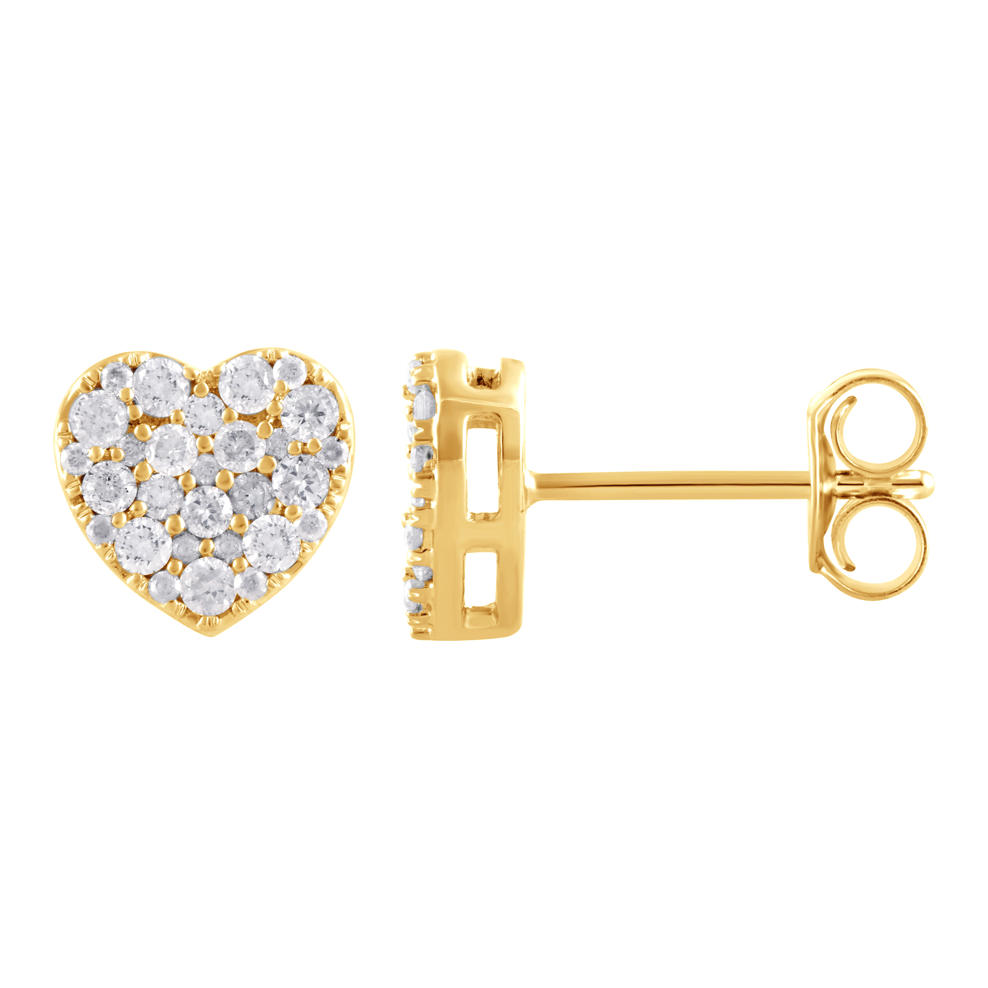 Brilliance Fine Jewelry 1/2 Ct Diamond Women's Heart Stud Earrings in 10K Yellow Gold