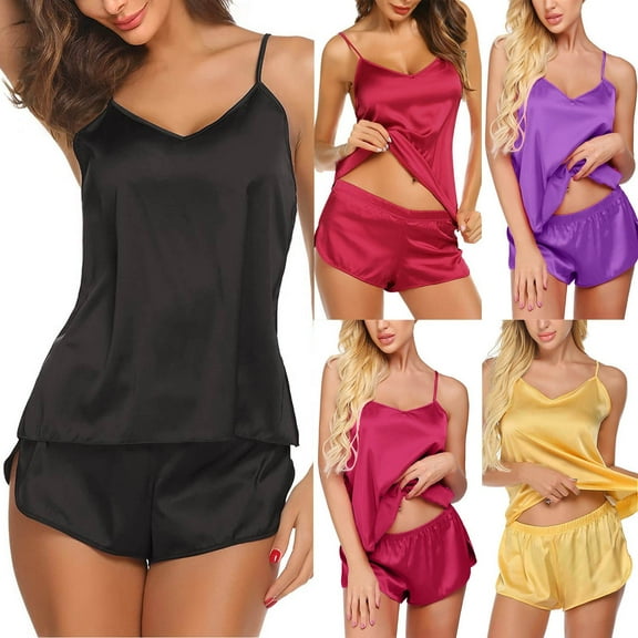 Womens Pajama Satin Cami Shorts Set Nightwear Set Sleepwear Underwear for Women