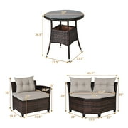 Costway 4PCS Outdoor Patio Rattan Furniture Set Cushioned Sofa Table