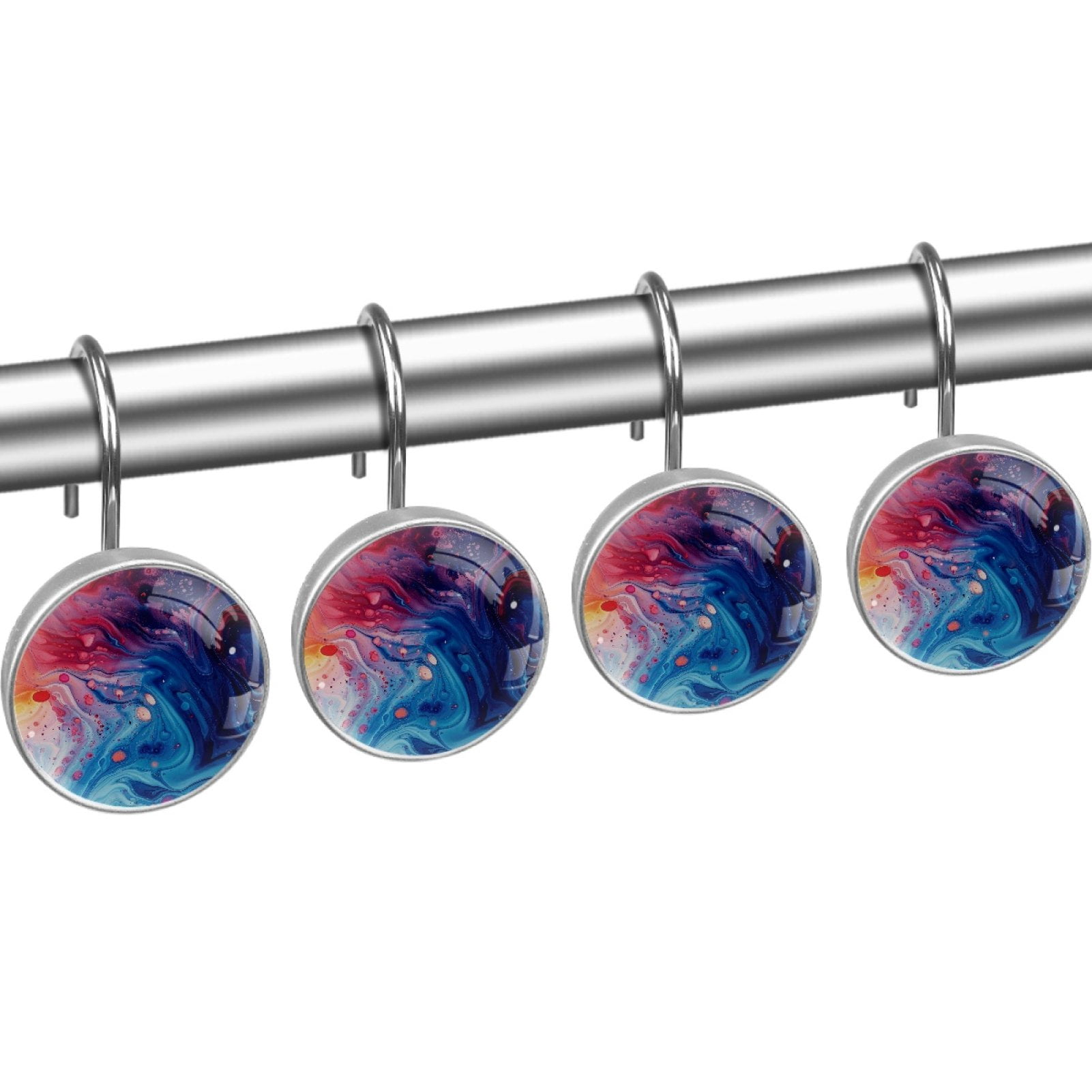 HemaKayy 12 Pcs Decorative Marble Shower Curtain Hooks - Rust Proof Stainless Steel Rings for Bathroom Decor | Easy to Install and Glide | Stylish and Durable Shower Accessories - Colorful Liquid