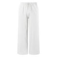 thumbnail image 4 of LIIPEE Girl Boy Casual Pants Solid Color Elastic High Waist Drawstring Straight Wide Leg Trousers With Pockets Kids Trendy Weekend Pants,White,14-15 Years, 4 of 6