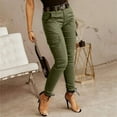 thumbnail image 2 of Womens Jeggings Casual Solid Color Zipper Pocket Design Casual Cargo Pants Without Belt Leggings for Women Army Green M, 2 of 3