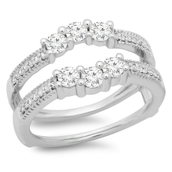 Dazzlingrock Collection 0.80 Carat (ctw) 14K Round Cut Diamond Wedding 3 Stone Enhancer Guard Ring 3/4 CT, White Gold, Size 7
