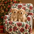 thumbnail image 2 of Holiday Christmas Fleece Throw Blanket- 60 x 50 Plush White Throw with Red Poinsettias Green Holly Leaves & Red Berries Design Cozy Accent for Sofa Couch Chair Bed or Dorm, 2 of 4