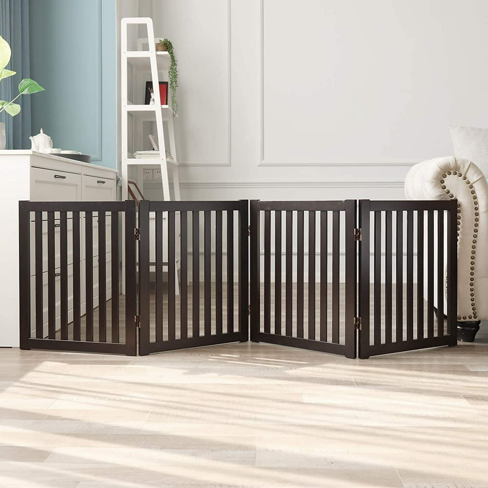 WELLAND 24" Freestanding Pet Gate, Foldable Wooden Dog Gate, 4 Panel