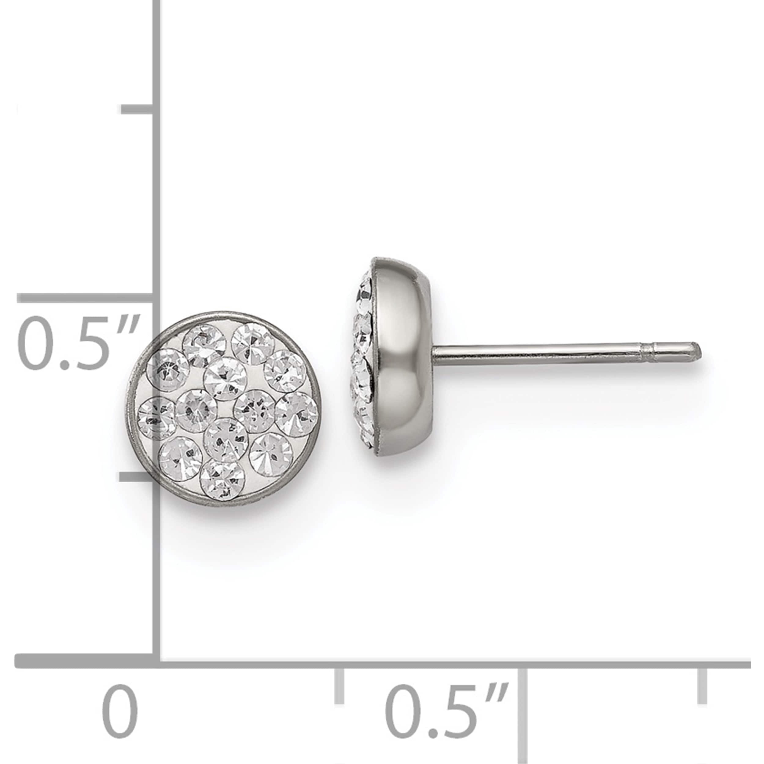 Stainless Steel Polished Clear Crystal Post Earrings (6 X 6) Made In China sre479
