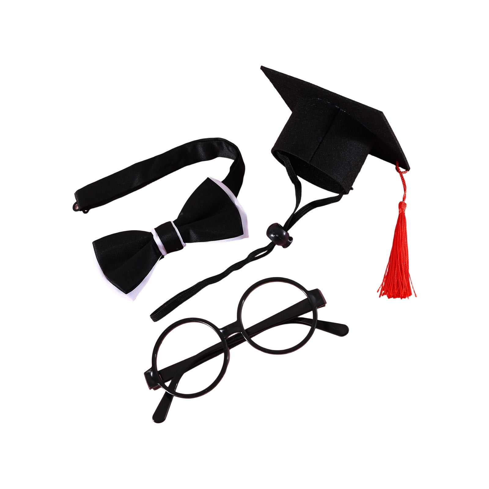3 Pcs Pet Graduation Cap Bow Ties Glasses Set 2026 Back to School Cute Dog Cat Prop Hat with Adjustable Elastic Strap and Tassel