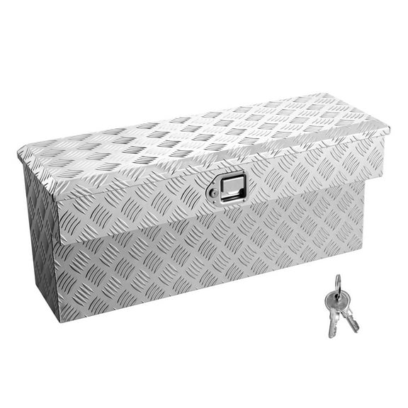 KFFKFF Aluminum Truck Bed Tool Box, Durable Storage Chest with Tread Design, Lock and Key, Perfect for Pickup Trucks, RVs, Trailers, and More, 34 x 12 x 15.4 in, Silver