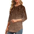 thumbnail image 6 of SOOMLON 3/4 Length Sleeve Womens Tops Petite Tunic Cotton Tops Dressy Casual Crew Neck Shirts Cute Flowers Print T Shirts 2025 Trendy Spring Summer Ladies Tops Loose Fit Outfits Pullover Brown L, 6 of 7