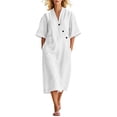thumbnail image 2 of YuXingFu Long Dresses for Women Mini V-Neck Plus Size Womens Dress Short Sleeve A Line Casual Summer White S, 2 of 9