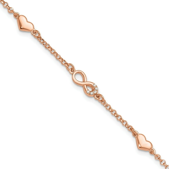 Sterling Silver Rose Gold-Plated Heart Cz Infinity W/.5In Ext. Bracelet (Width 5.25) (Length 8) - Jbsp