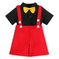 thumbnail image 4 of IBTOM CASTLE Baby Boys Gentleman First Birthday Cake Smash Outfit Bowtie Romper+Suspenders Short Pants+Mouse Ears Headband 0-6 Months Red+Black-Buttons, 4 of 8