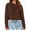 Brown, variant on Long Sleeved Women Cropped T-Shirts Round Neck Drop Shoulder Crop Solid Casual Crop Tops