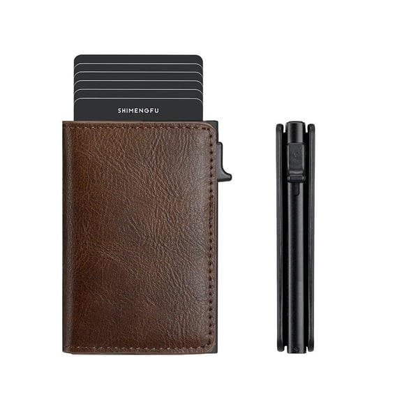 2026 Anti-Theft Men's Wallet with Brake Pop-Up Aluminum Alloy Card Holder Leather Card Case