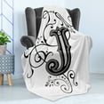 thumbnail image 4 of Letter J Soft Flannel Fleece Blanket, Shabby Form Classic Written Medieval Initials J Royal Noble Family Character, Cozy Plush for Indoor and Outdoor Use, 70" x 90", Black Grey White, by Ambesonne, 4 of 5