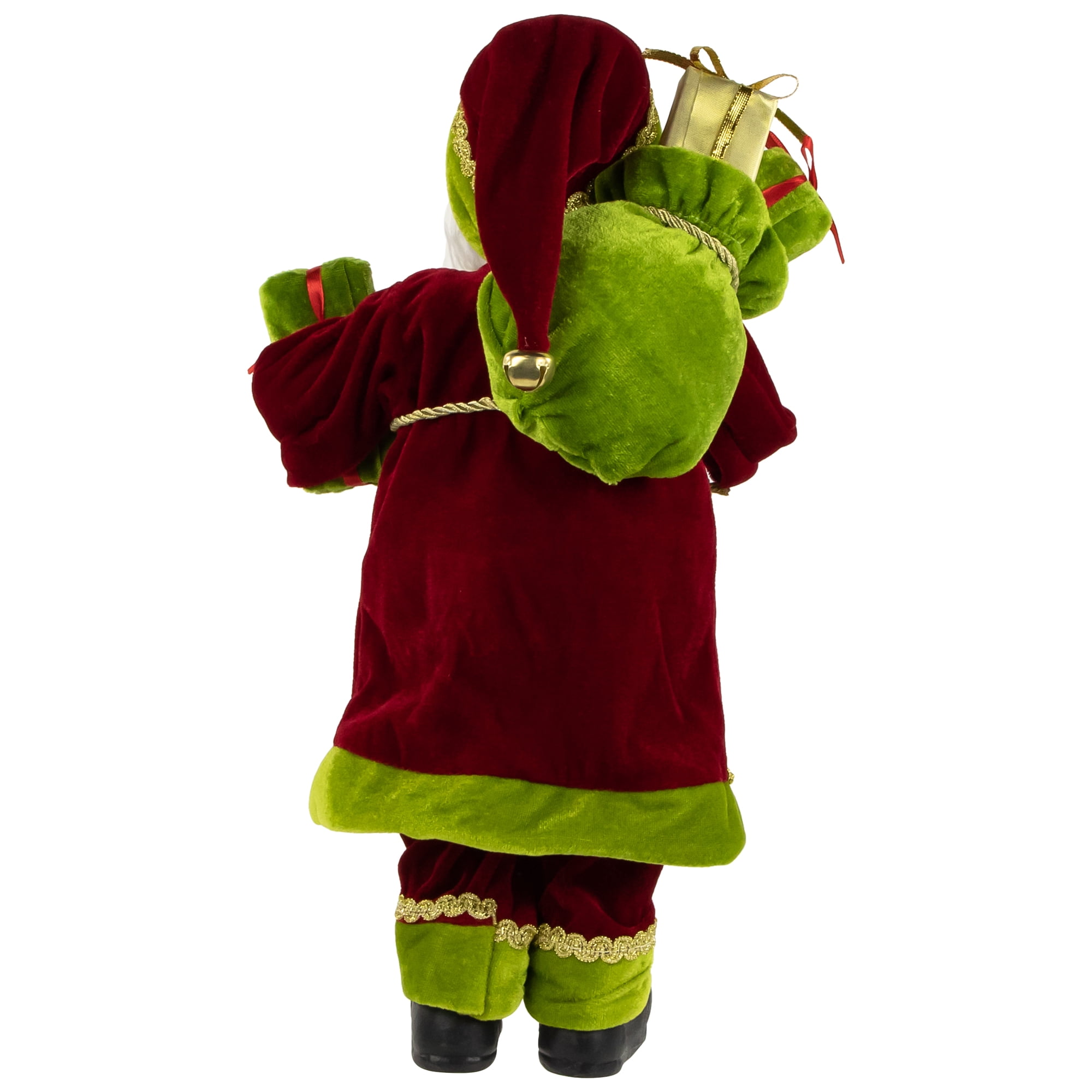16" Grand Imperial Red Green and Gold Standing Santa Claus Christmas Figure with Gift Bag