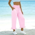 thumbnail image 5 of hlysgo Wide Leg Pants for Woman Palazzo Plaid High Waisted Baggy Wide Leg Straight Pant Spring Summer Casual Trousers with Pockets Pink,XXL, 5 of 5