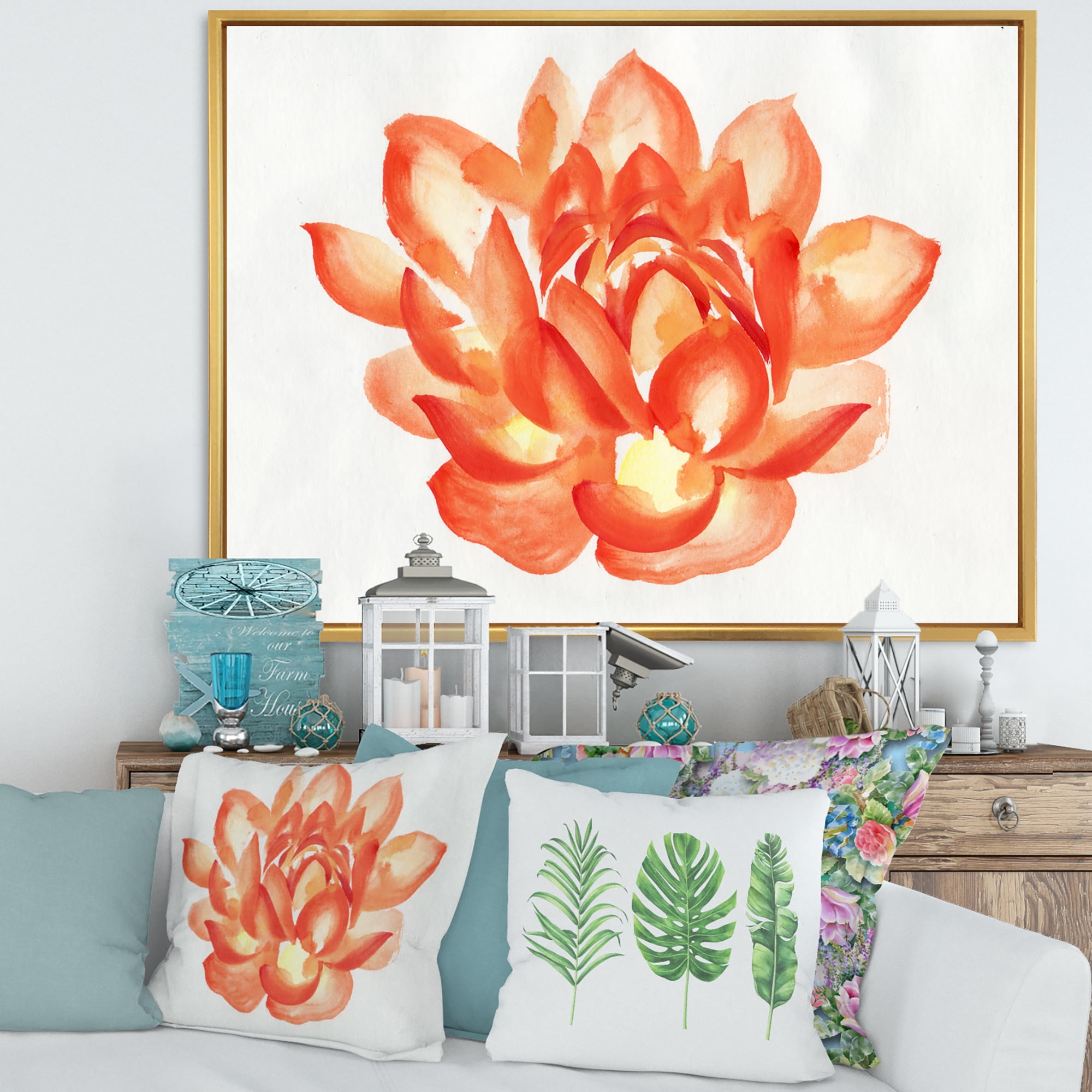 Designart 'Ancient Detail of A Orange Lotus' Traditional Framed Canvas Wall Art Print