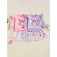 thumbnail image 3 of Toddler Kids Little Girl Birthday Outfit 12 18 24 Months 2T 3T 4T 5T 6T Flying Sleeve Letter Embroidery Sweatshirt with Heart Pattern Tulle A-Line Skirt, 3 of 9