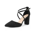 thumbnail image 1 of BLISSFUL STEP Pointed Toe Cross Straps Block Heel Lace Pumps for Women Black (Size 9), 1 of 6