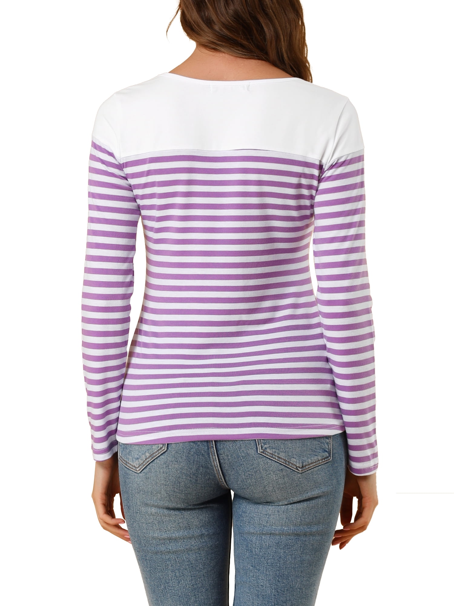 DARING DIVA Women's Color Block Striped Knit Top Long Sleeves T-Shirt XS White Purple