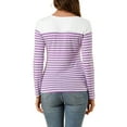 thumbnail image 3 of MODA NOVA Juniors Color Block Long Sleeve Striped Causal T-Shirt White Purple M, 3 of 6