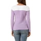 thumbnail image 3 of Blusa de mujer INSPIRE CHIC de rayas, bloque de color, de manga larga, camiseta casual, XS, blanca y morada, 3 of 8