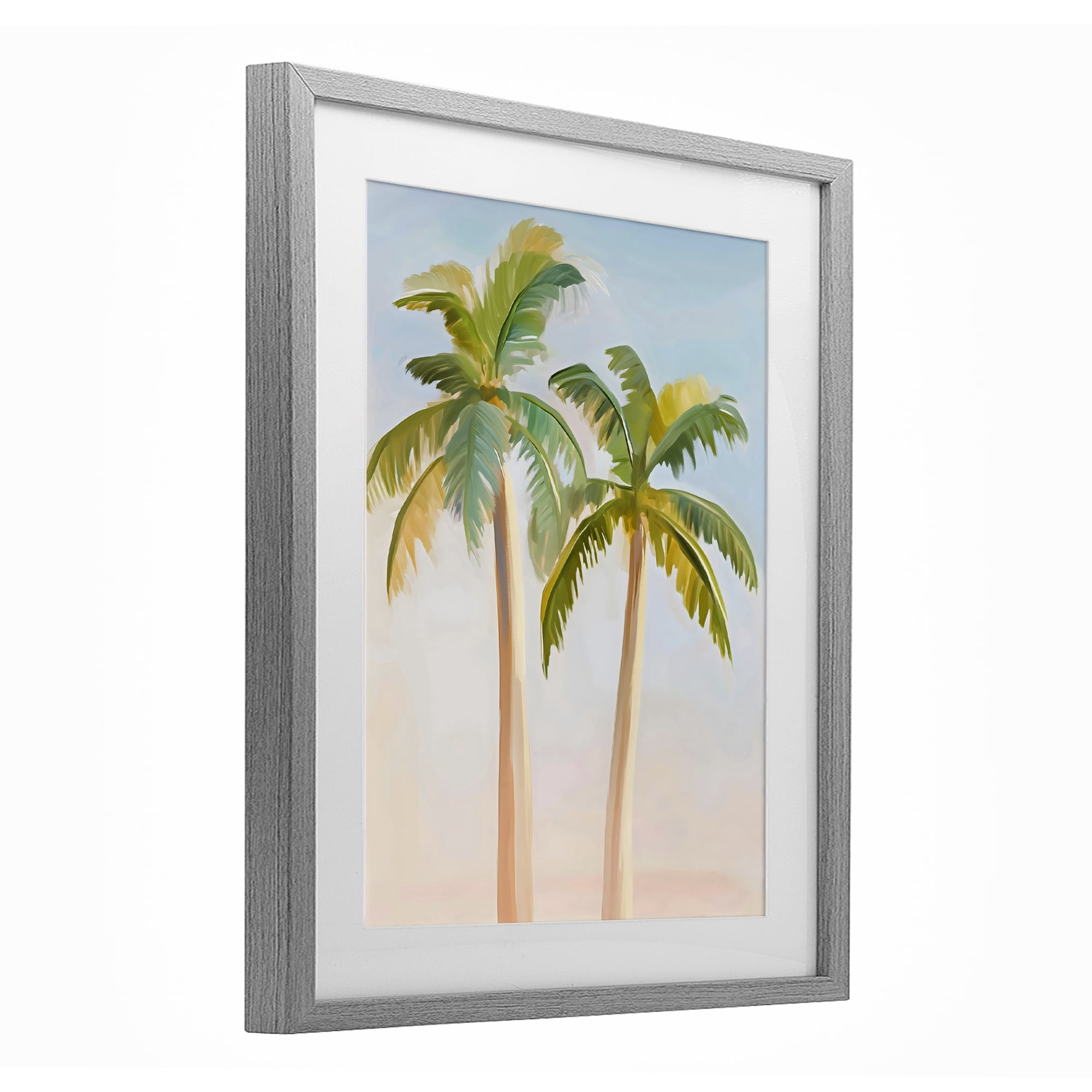 Stupell Industries Tropical Palm Twins at Sunrise Gray Framed Print Under Glass, design by The Prints Vibe