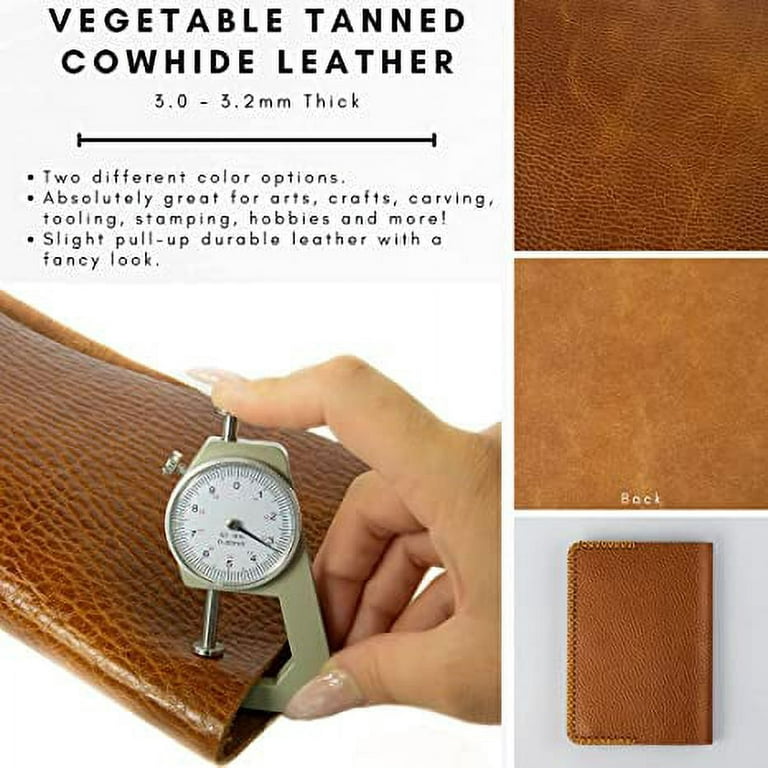 Vegetable Tanned Leather Sheets for Crafts (5.5-6.5oz | 2.5mm Thickness)  Full Grain Tooling Leather Thick Cowhide Crafting Heavy Weight Leather