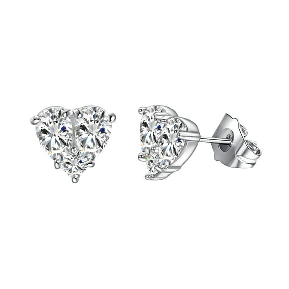 Airokiy Cubic Zirconia Earrings Studs For Women Silver Heart Rhinestone Pierced Earrings Hypoallergenic Stud Earring