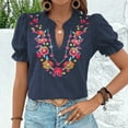 thumbnail image 4 of Bixock Women Lightweight Casual Tops,Blouse for Women,Embroidered Linen V Neck Slit Hem Button Front Top, 4 of 4