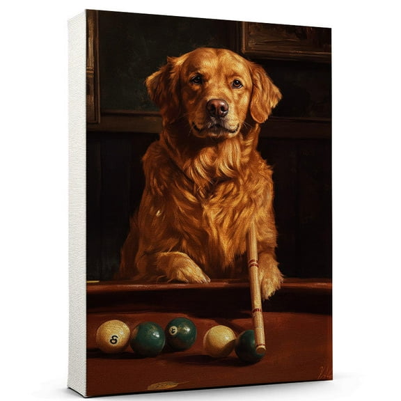 Golden Retriever Dog Playing Billiards Canvas – Sports Dog, Perfect for Animal Lovers, Golden Retriever Dog Canvas, Billiards Canvas Wall Art for Rooms