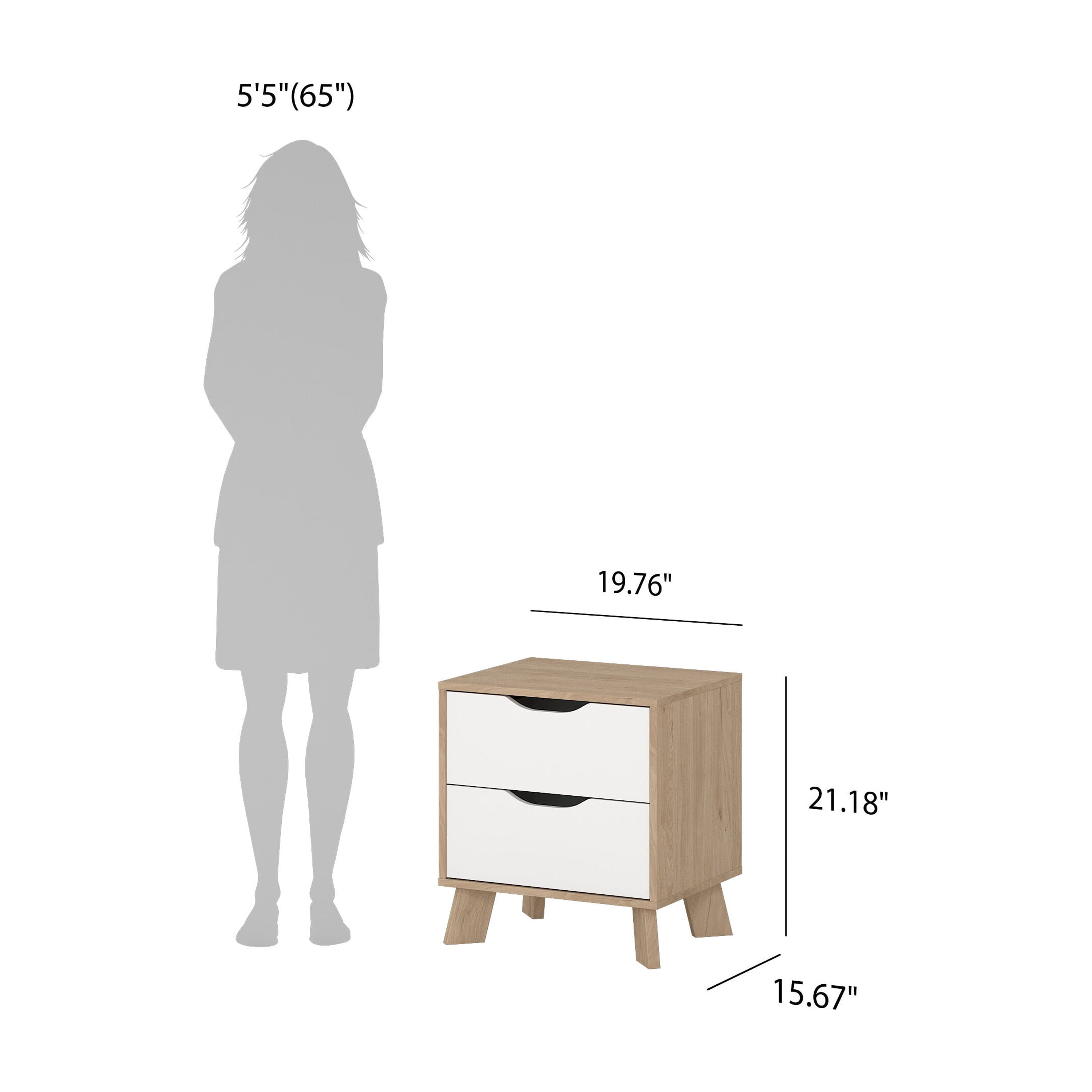 Tvilum Ikast 2 Drawer Jackson Hickory and White Nightstand - Set of 2