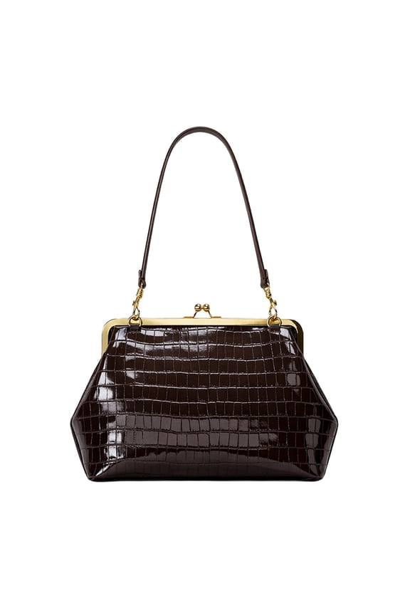 PU Leather Kiss Lock Bag Large Capacity Kiss Clasp Shoulder Bags with Removable Strap Evening Clutch Purses for Women Travel (Brown)