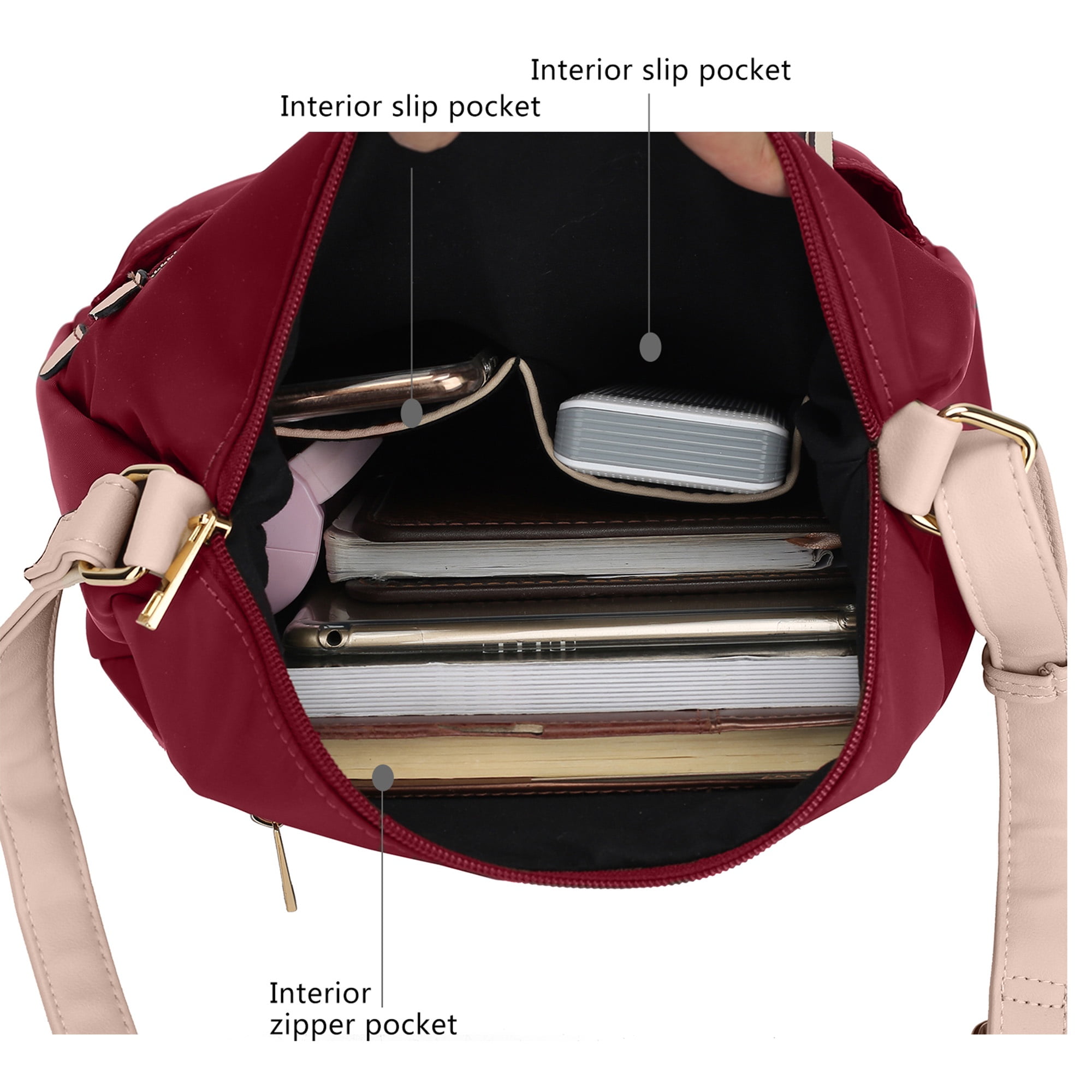 MKF Collection Serena Women’s Shoulder Bag Color-Block Nylon – Lightweight, Stylish, and Functional by Mia K - Navy Wine
