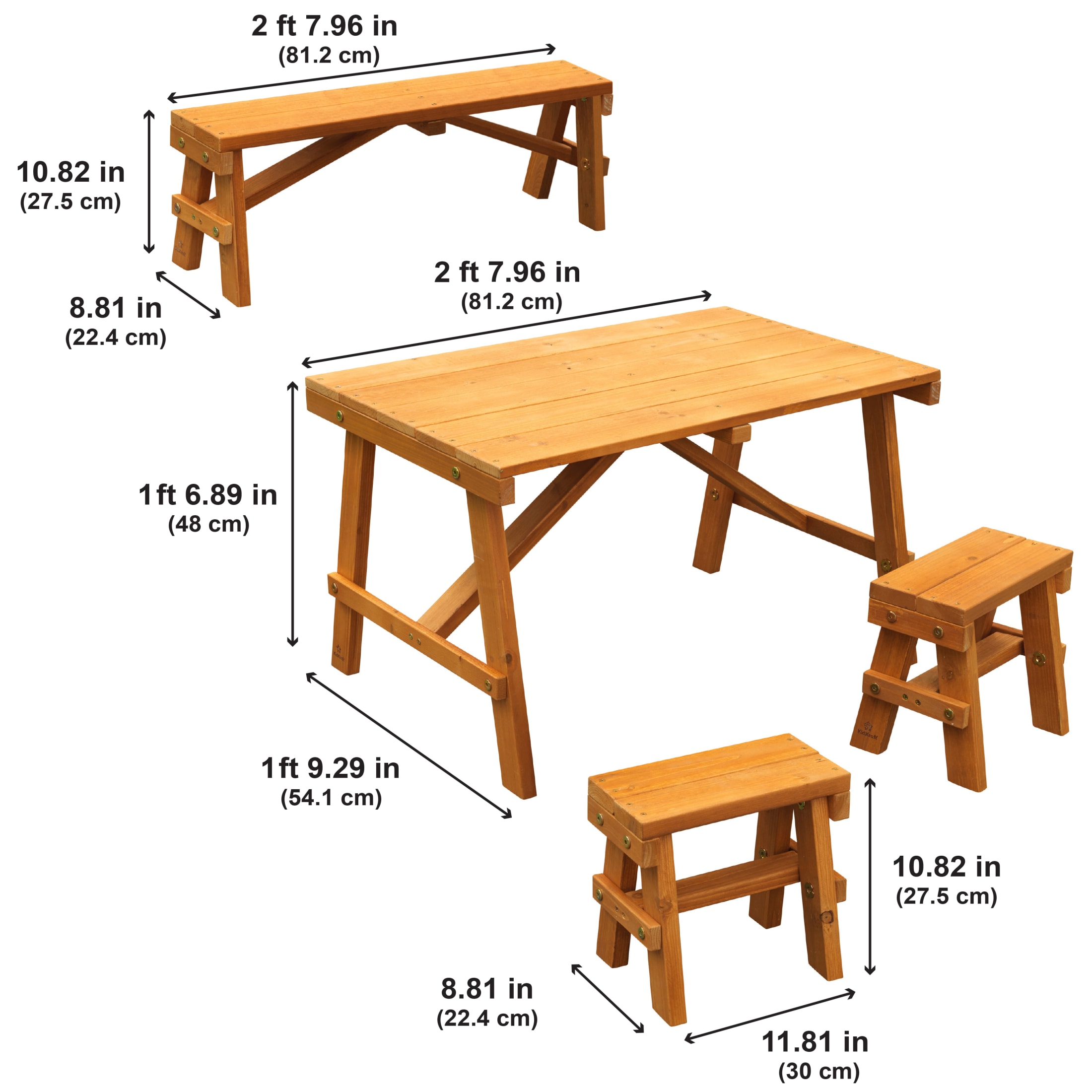 KidKraft Wooden Outdoor Picnic Table with Three Benches, Kids Patio Furniture, Amber - image 5 of 5