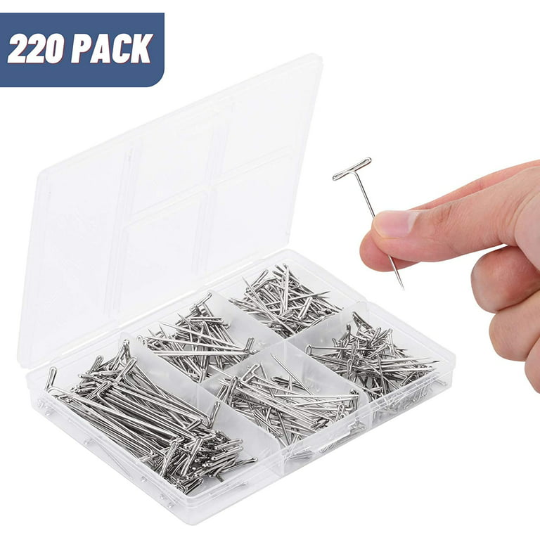 100 Pack Wig T-Pins 2 Inch with Plastic Box SilverSteel T-pins for Blocking  Knitting Modelling and Crafts